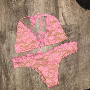 💗💗SALE🍒🍒 NEW pink lace Brazilian bow Kini set